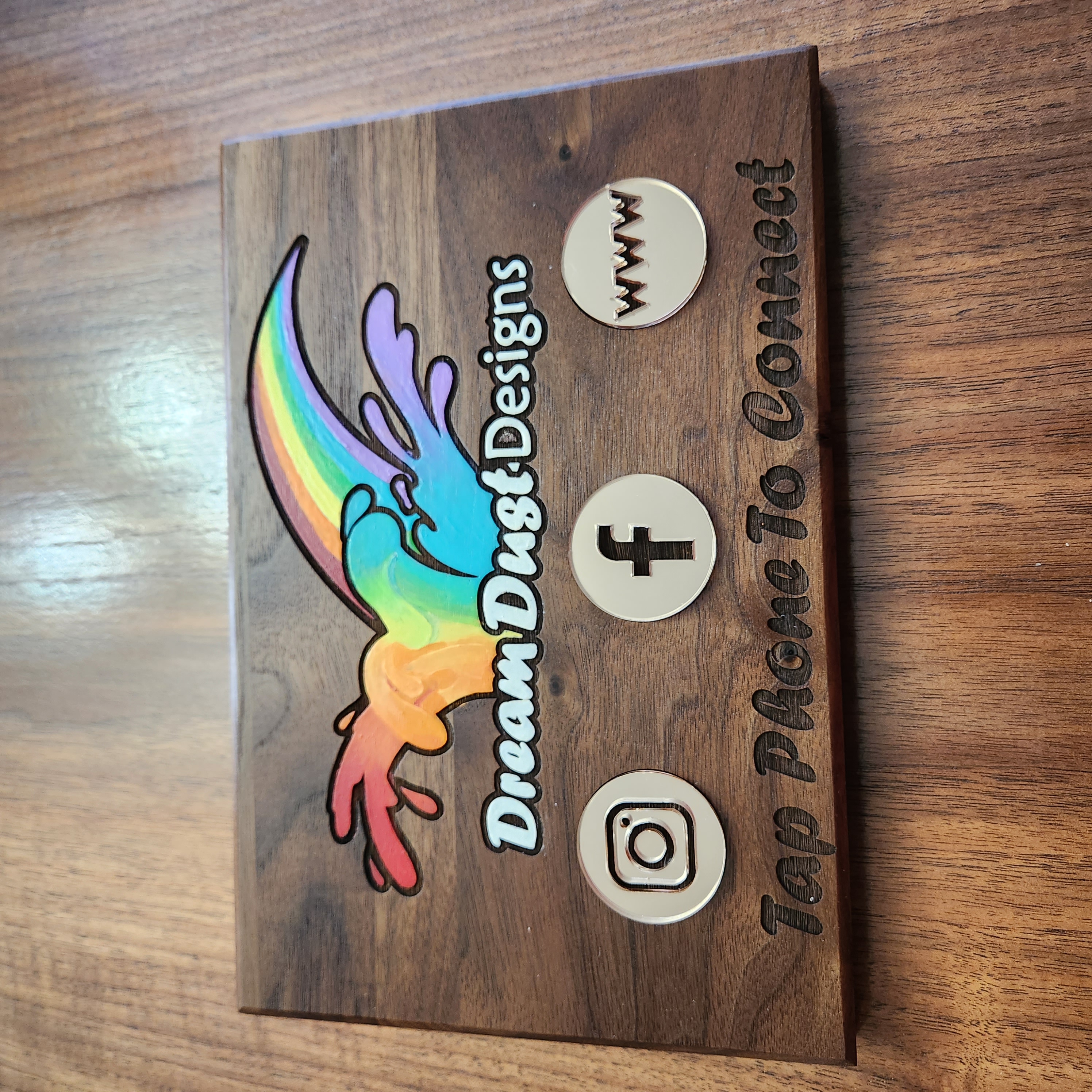TouchWood by RESiTAP black walnut with full colour acrylic logo