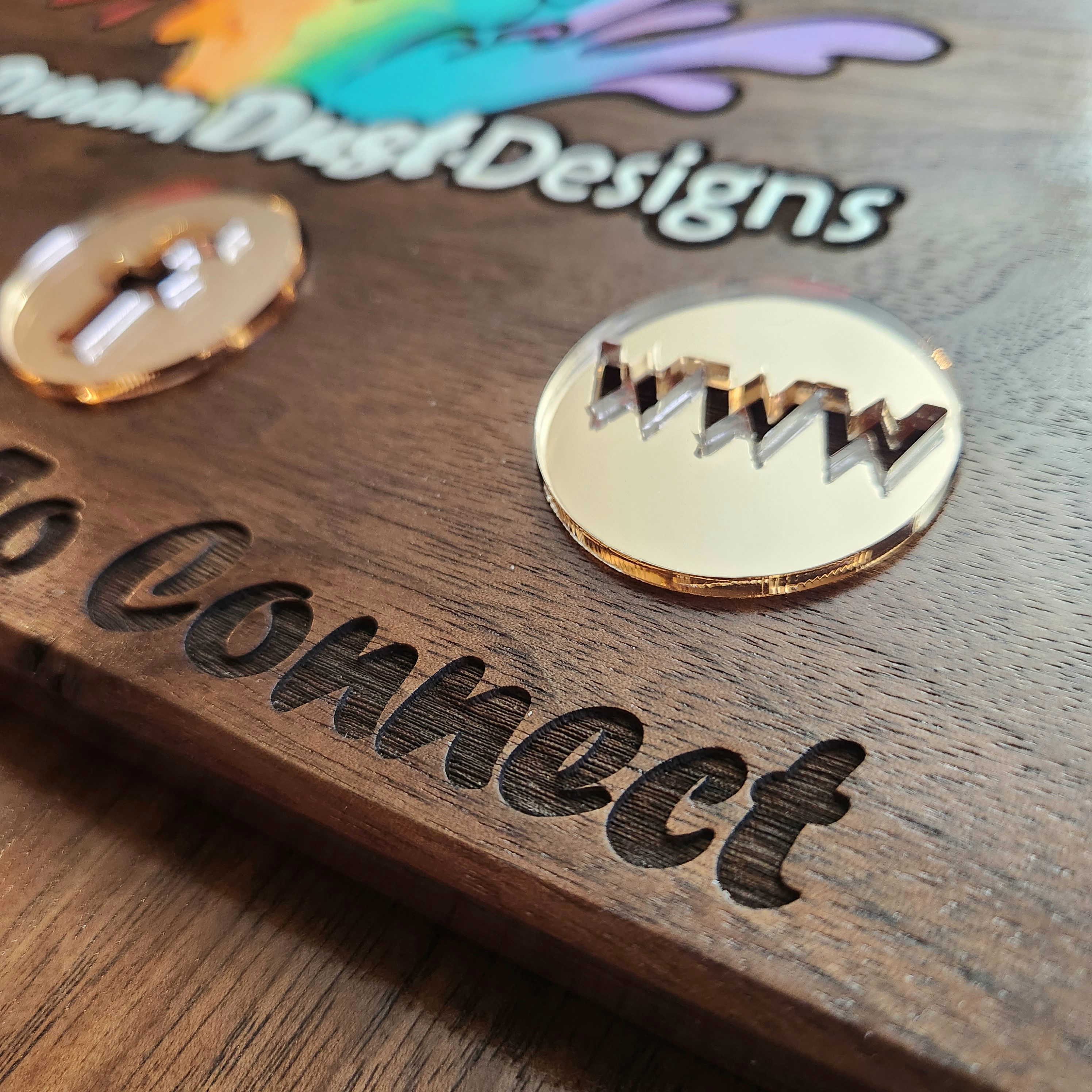 TouchWood by RESiTAP acrylic icon detail and engraving